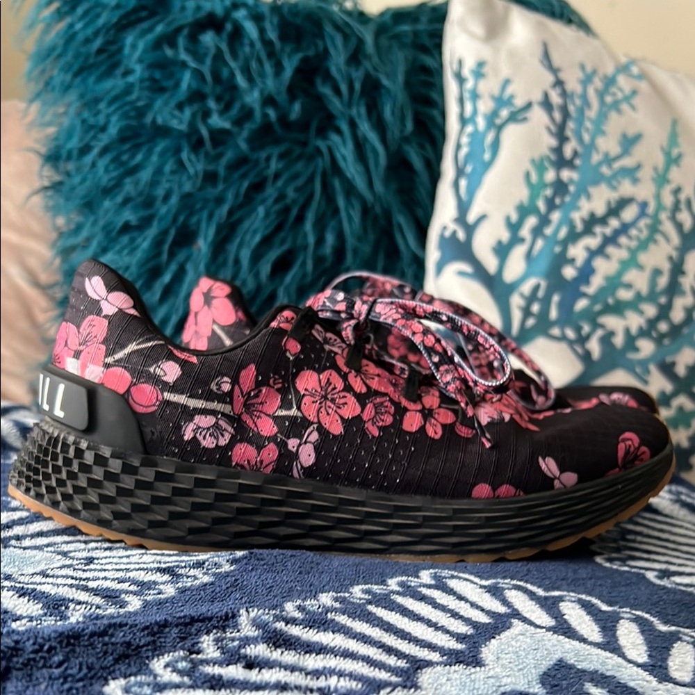 NOBULL Black and Pink Sneakers with Floral Accents